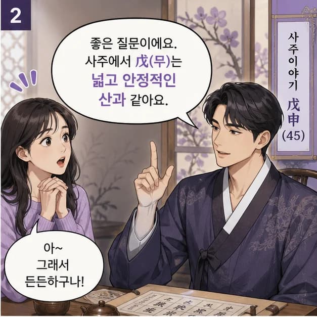 무신일주 2컷: 일주는 성격 전부가 아니라, 일이 생길 때 먼저 보이는 중심 반응이에요.