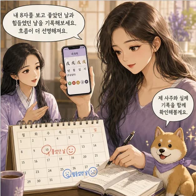 무술일주 12컷: 내 8자를 보고 좋았던 날과 힘들었던 날을 기록해보세요. 흐름이 더 선명해져요.