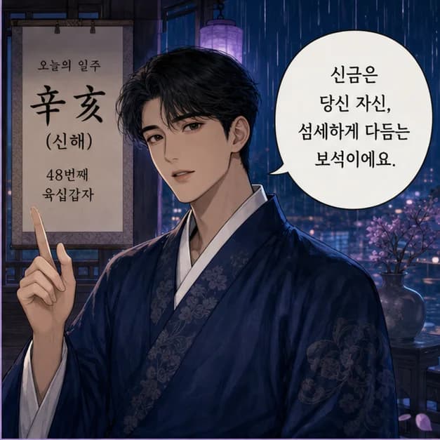 신해일주 2컷: 일주는 성격 전부가 아니라, 일이 생길 때 먼저 보이는 중심 반응이에요.