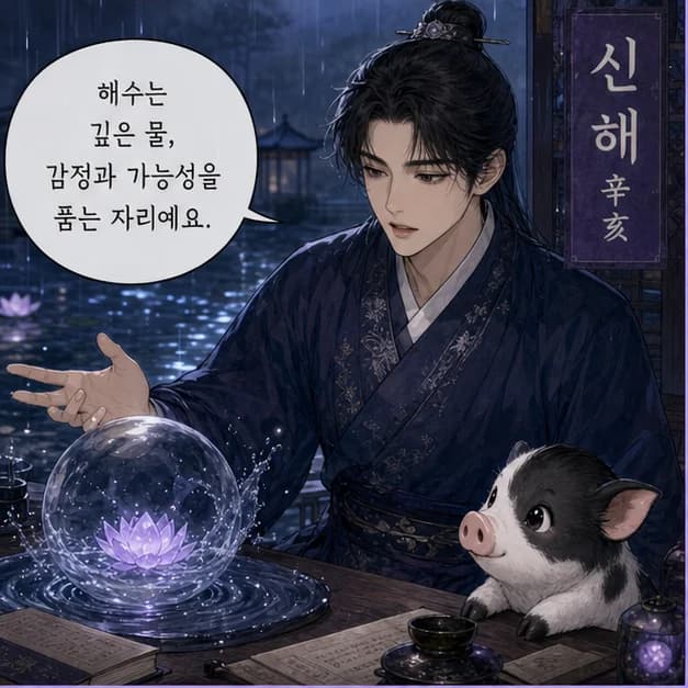신해일주 5컷: 아래 亥는 내가 일상을 보내고 마음이 반응하는 자리예요.