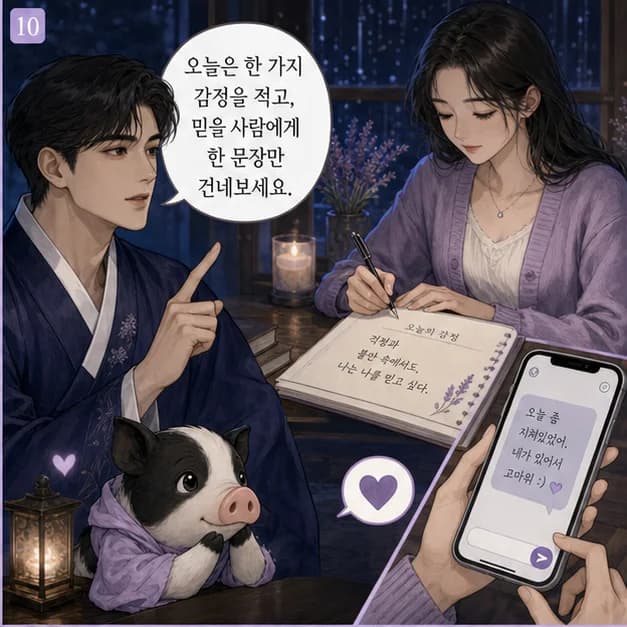 신해일주 10컷: 다만 완벽한 답을 찾느라 나와 상대를 날카롭게 보는 패턴이 강해지는 때엔 지칠 수 있어요. 상상한 가능성 중 오늘 확인할 사실 하나를 고르기부터 해보세요.