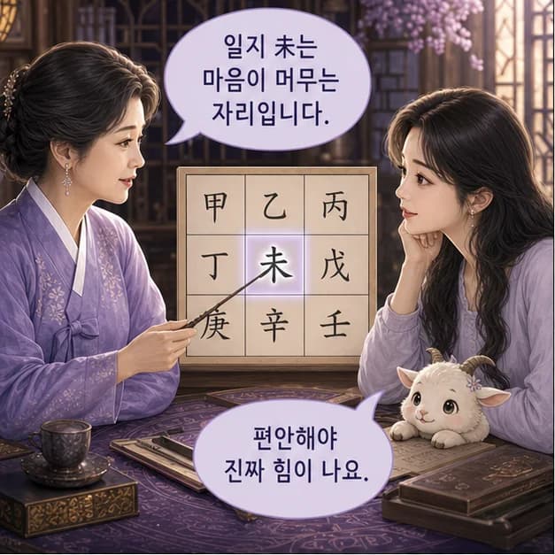 신미일주 5컷: 아래 未는 내가 일상을 보내고 마음이 반응하는 자리예요.