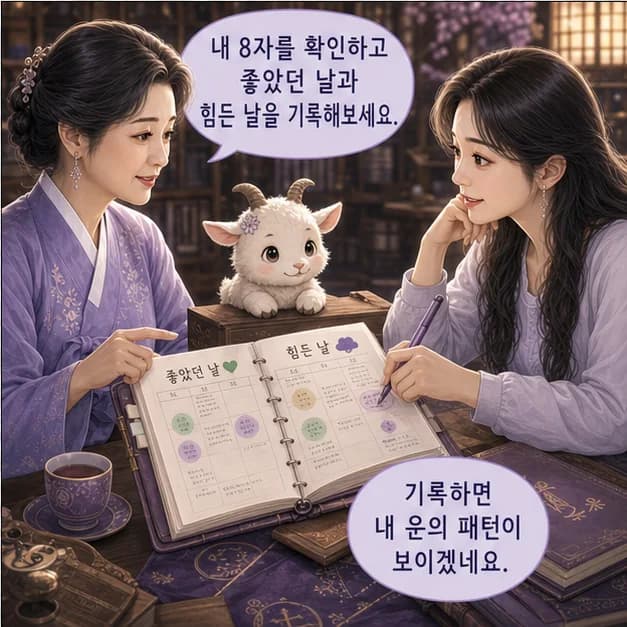 신미일주 12컷: 내 8자를 보고 좋았던 날과 힘들었던 날을 기록해보세요. 흐름이 더 선명해져요.