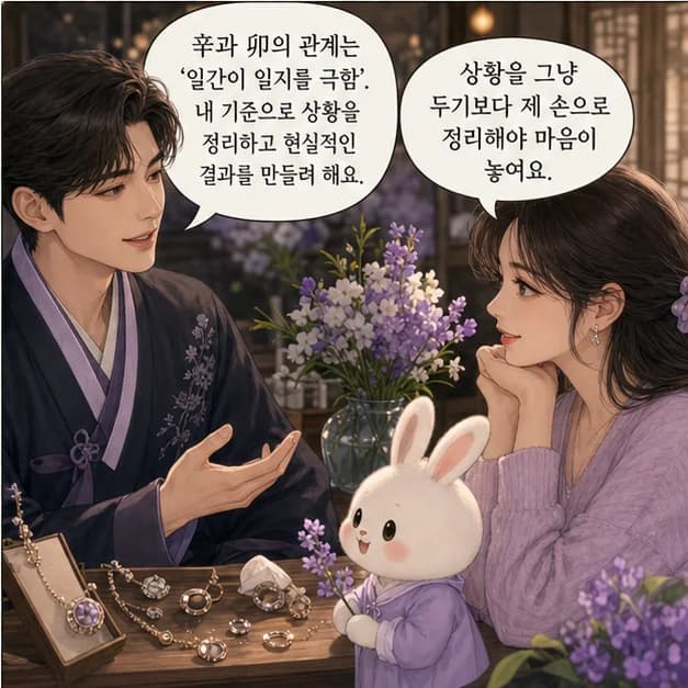 신묘일주 8컷: 辛과 卯의 관계는 ‘일간이 일지를 극함’. 내 기준으로 상황을 정리하고 현실적인 결과를 만들려 해요.