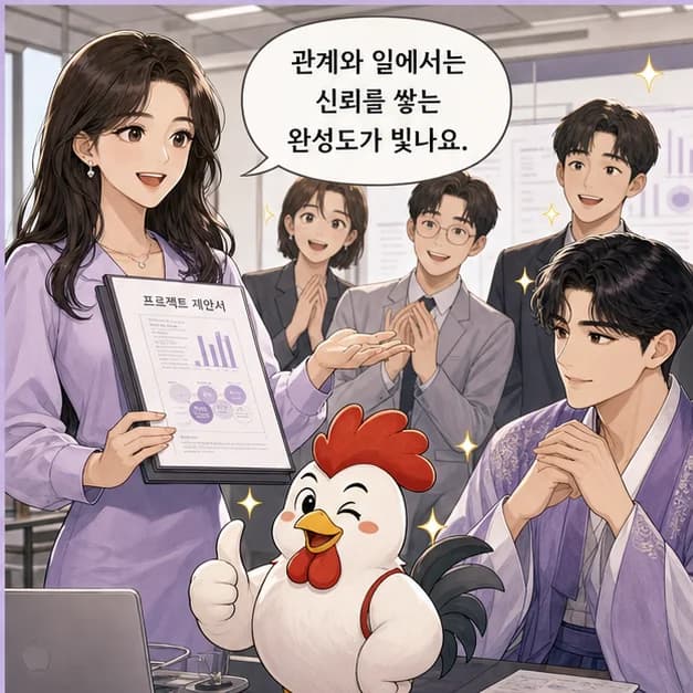 신유일주 8컷: 辛과 酉의 관계는 ‘비화(같은 오행)’. 나와 생활의 리듬이 같은 방향으로 모여 자기 색이 선명해져요.