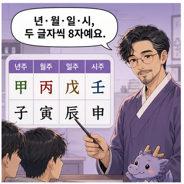 연주 월주 일주 시주가 두 글자씩 사주 8자를 이루는 설명