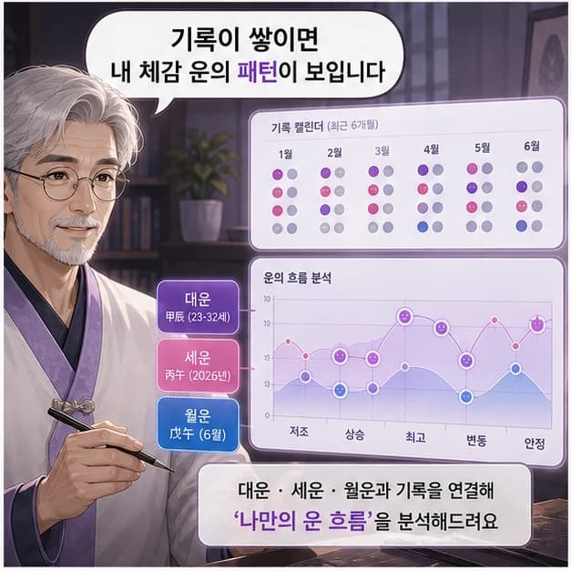 잘 풀렸던 해·월과 힘들었던 해·월을 기록하면 내 좋은 기운이 보입니다. 3컷