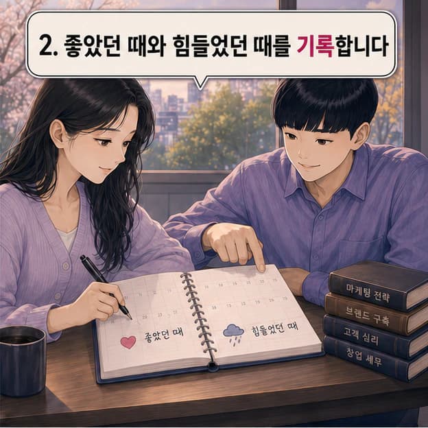 좋았던 때와 힘들었던 때를 사주일기에 기록하는 단계