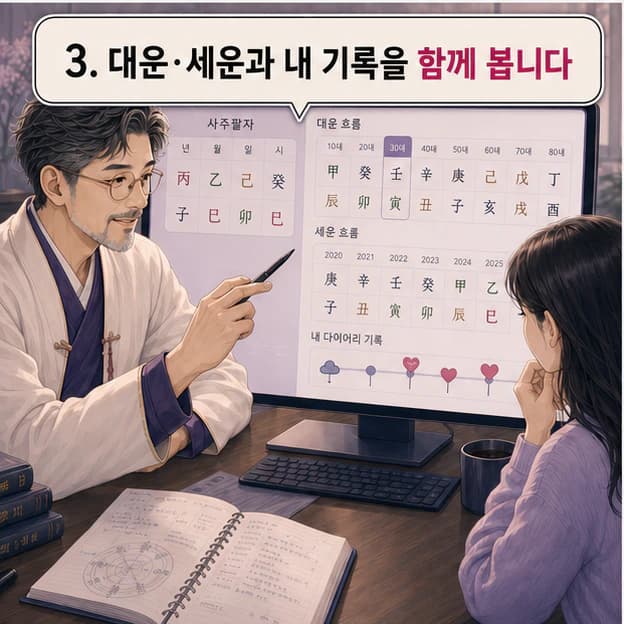 대운과 세운을 자신의 과거 기록과 함께 비교하는 단계